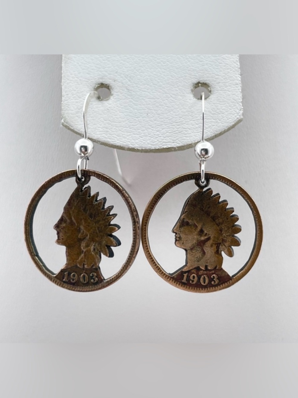Handcrafted 1903 Indian Head Penny Cutout Earrings With Sterling Silver Hooks